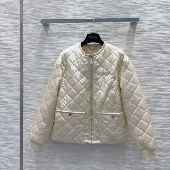 Prada Jackets & Blazers - Prada Cream Quilted Puffer Jacket - Women's Lightweight Zip Coat